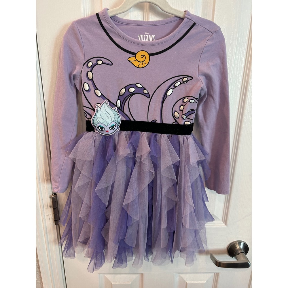 Disney Villains Ursula Tutu Dress Purple Long Sleeve Tulle Skirt Kids 4/5